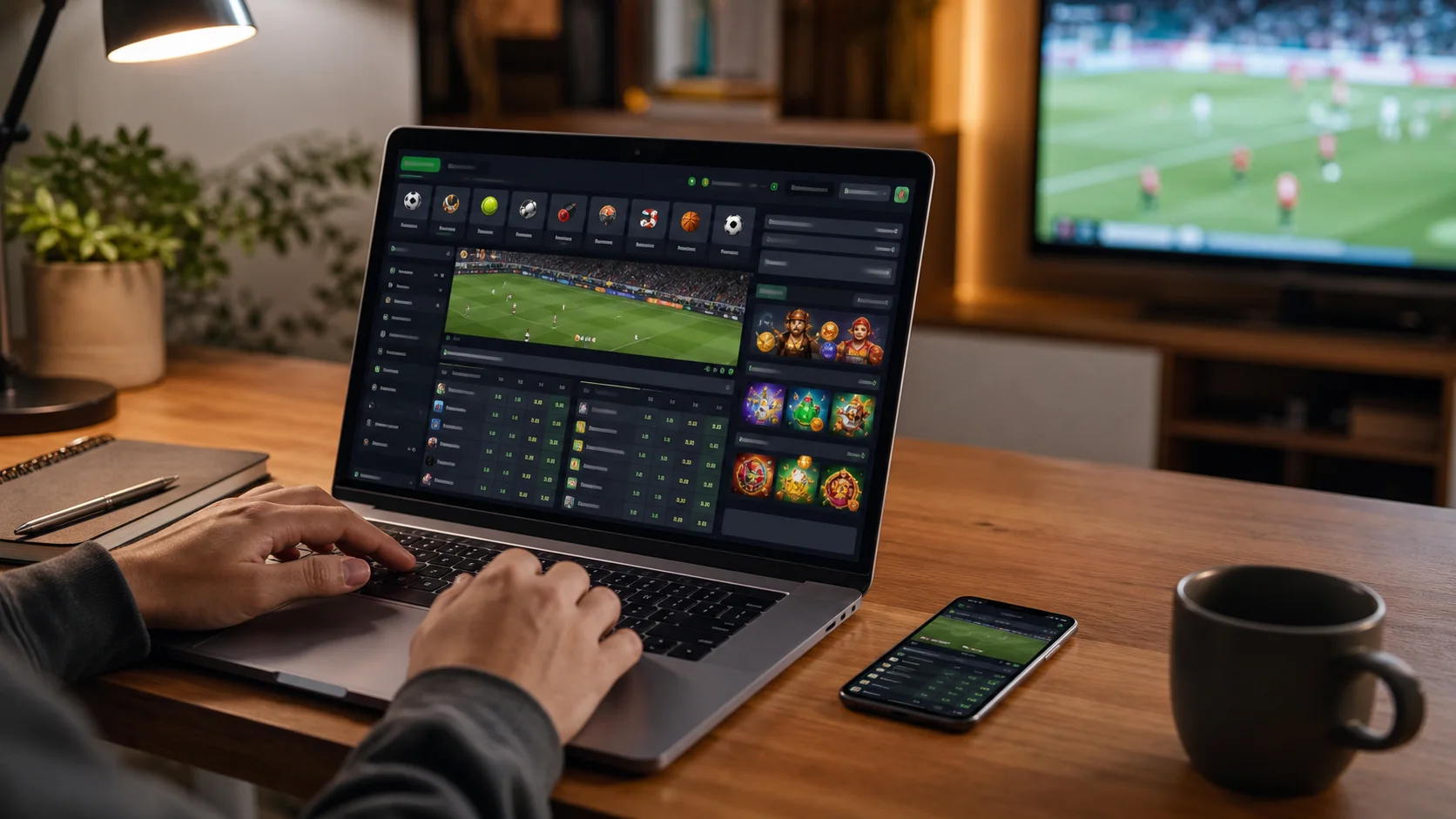 Plataforma rollbit em notebook e celular com apostas esportivas e cassino online